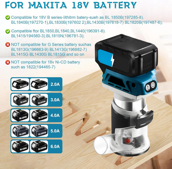 Akku Oberfräse kompatibel mit Makita 18V Akku, 800W Oberfräse Trimmer Einhandfräse, Bürstenloser Kan