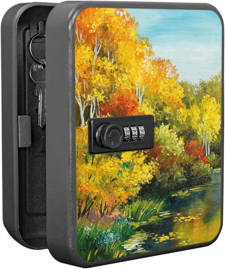 banjado® Burg-Wächter® abschliessbarer Schlüsselkasten mit Motiv Kanal Im Herbst für 20 Schlüssel -