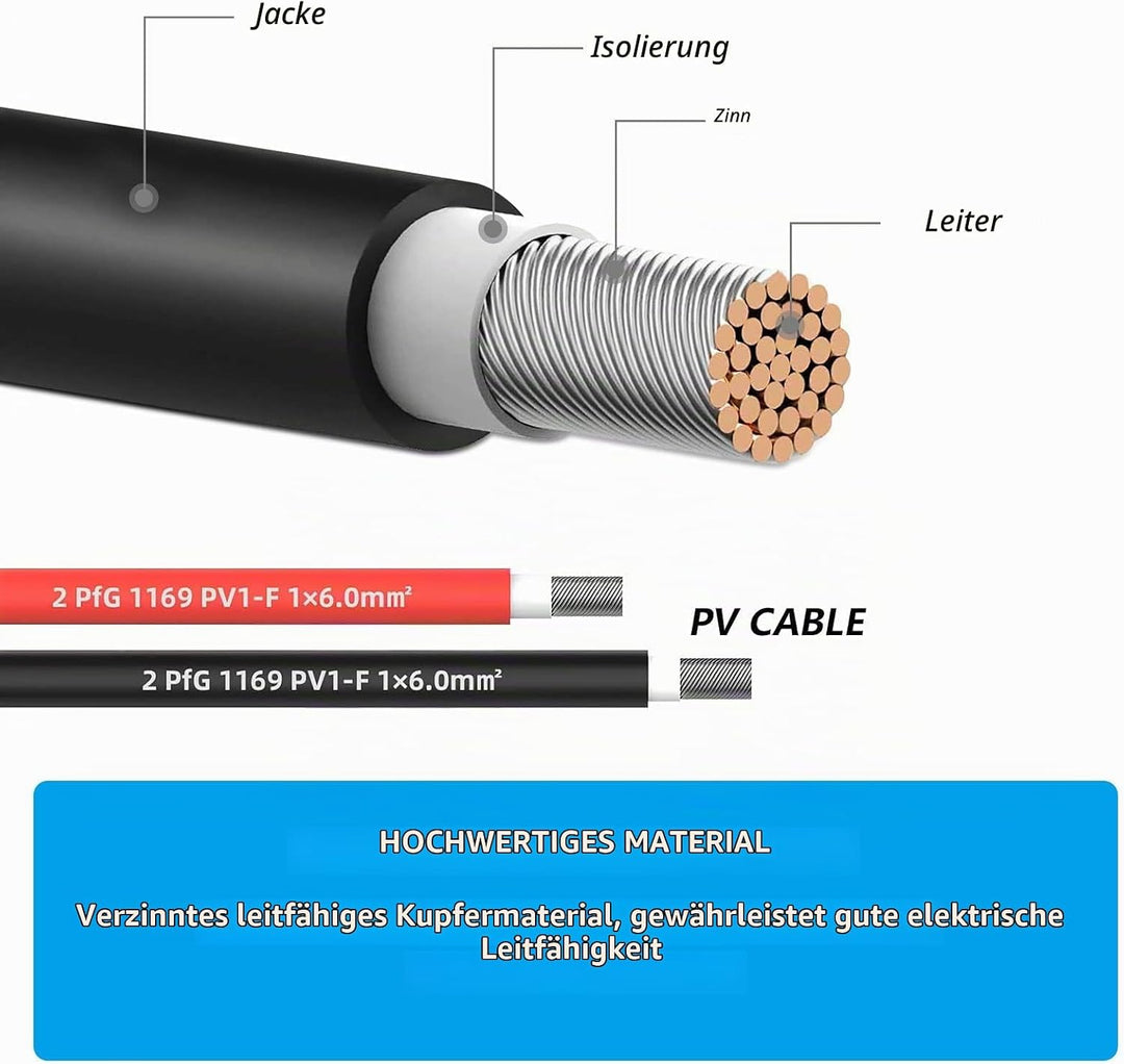 XTVTX Solarkabel 6mm²,Solarkabel Verlängerungskabel 10m,Verlängerung,Photovoltaik kabel,pv kabel 6mm