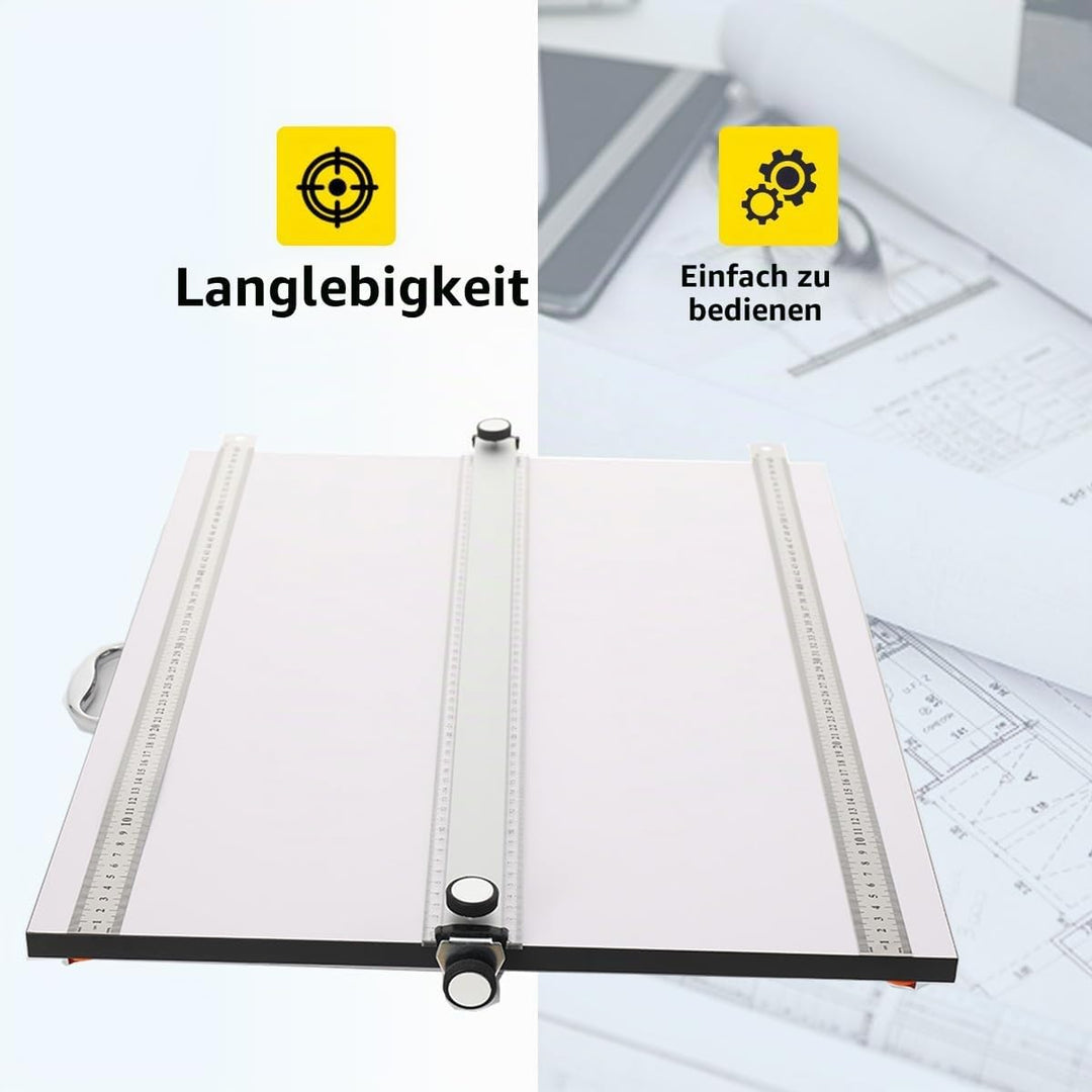 A2 Zeichenbrett, 60x45cm Professionelles Zeichenplatte mit Paralleler Bewegungsstange und 2 Druck St
