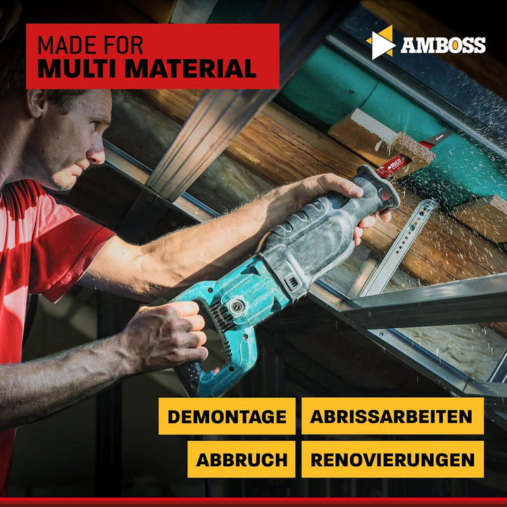 AMBOSS MULTI SHOCK - 3x Säbelsägeblatt Länge 230 mm / 6 ZpZ - ideal für Holz mit Nägeln und Holz mit