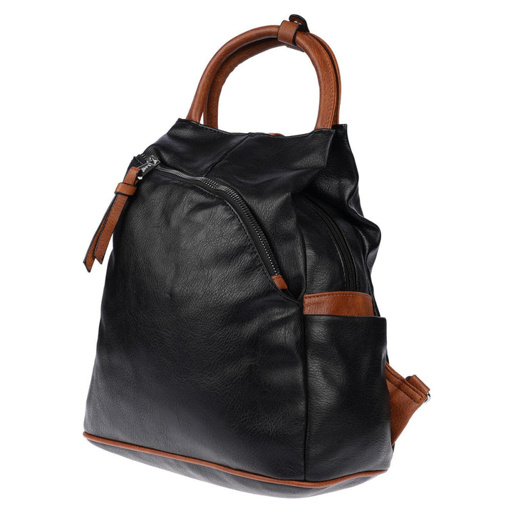 Christian Wippermann grosser Damen City Rucksack Tasche Body Bag Leder Optik Schultertasche Schwarz-