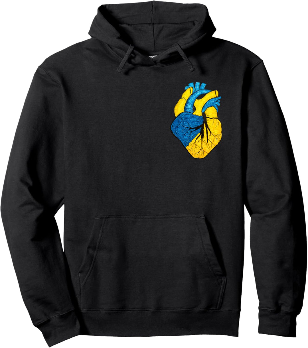 Ukrainische patriotische Flagge blau gelbes Herz Pullover Hoodie