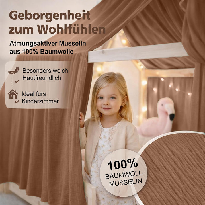 Hausbett Himmel Deko Set, Betthimmel Hausbett aus Musselin - 1 Betthimmel & 1 Wimpelkette, für Junge
