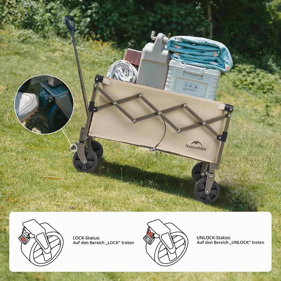 Naturehike Bollerwagen Faltbar mit Bremsen Alle Gelände 70L Klappbarer Handwagen Verstellbarem Griff