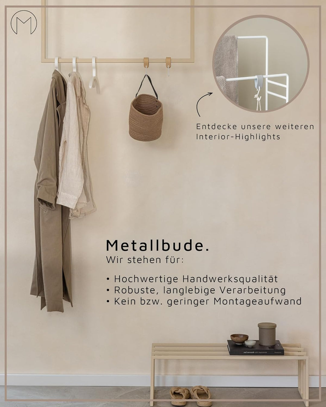 Metallbude Handtuchhalter VANA - Eckig/Weiss - Wandmontage - Pulverbeschichtetes Stahlrohr - Kratz-,