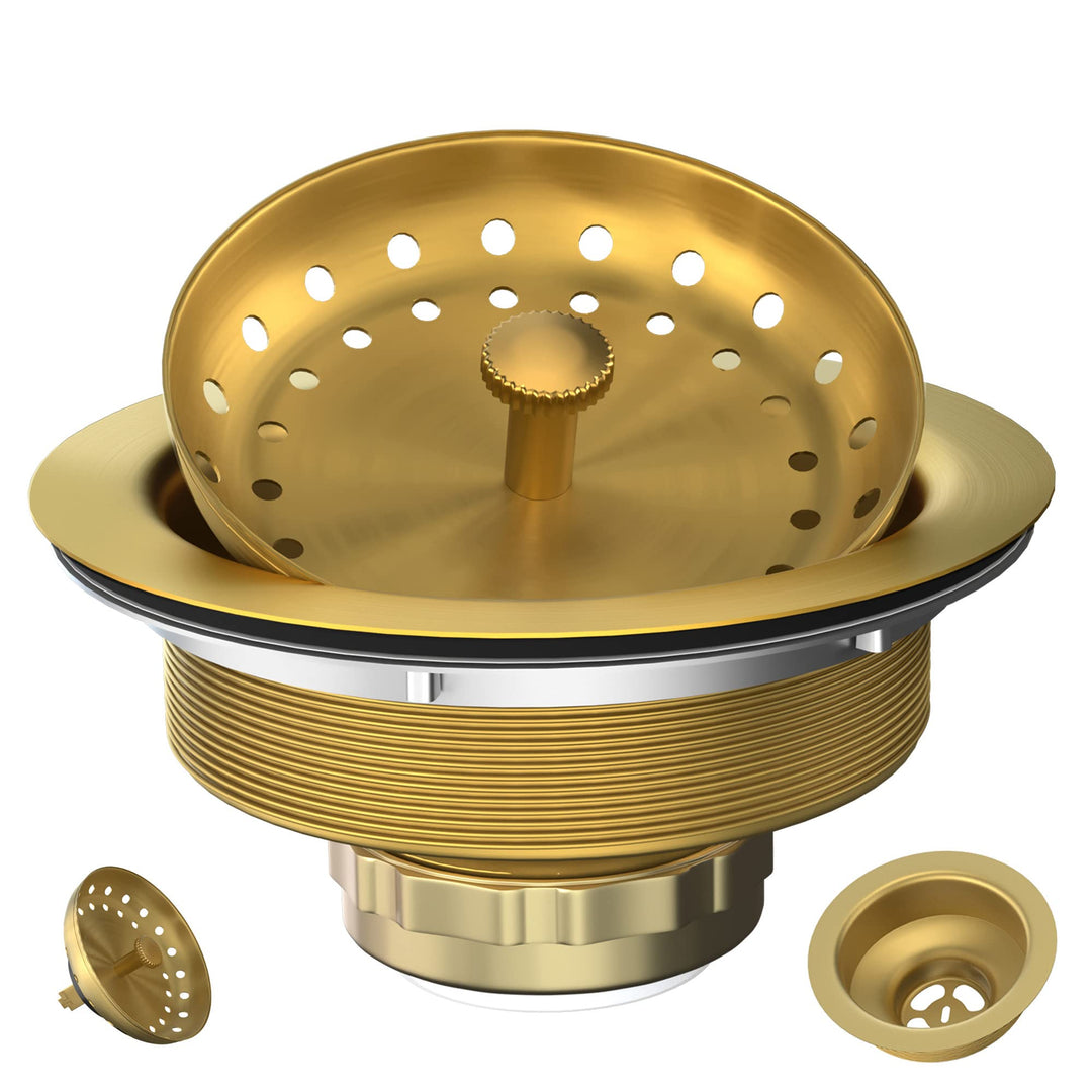 Küchenspüle Abfluss Gold Spülbecken Abflusssieb mit festem Pfosten 8,9 cm Küchenablauf Montage mit S