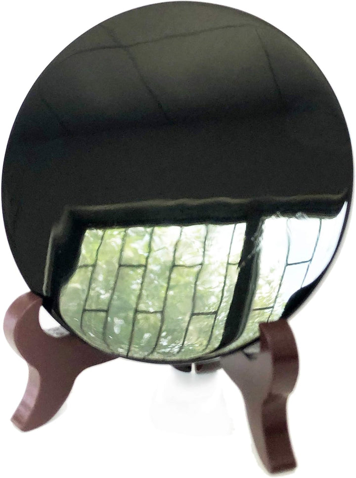 Polar Jade Schwarz Obsidian Wahrsager Spiegel (90 mm /3.5" mit Holzständer) 90 mm /3.5" with Stand,