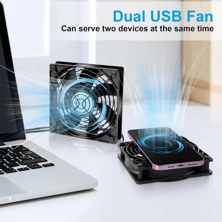 ELZO USB Ventilator 2 Stück, 5V mit 3 Einstellbare Geschwindigkeiten, Leise Mini Tischventilator, US