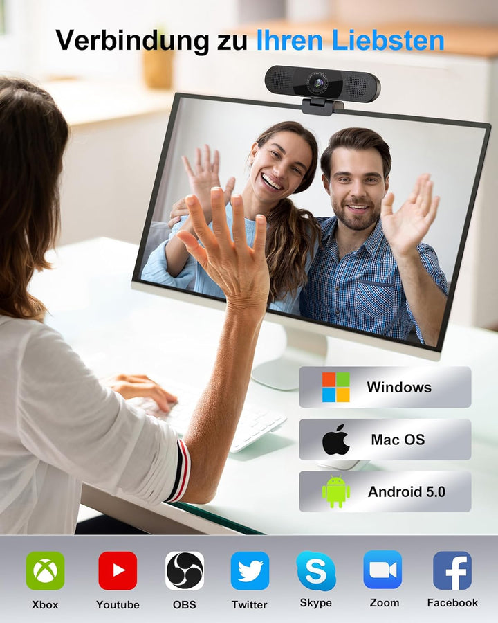 EMEET Webcam C980PRO, mit Mikrofon und Lautsprecher, mit Objektivabdeckung, 90 ° Sichtfeld, Autofoku