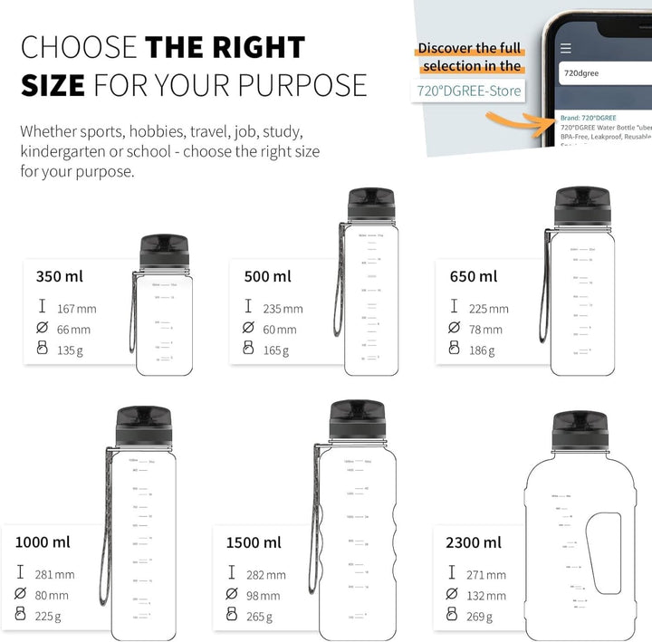 720°DGREE Trinkflasche “uberBottle“ +Sieb - 350ml, 500ml, 650ml, 1000ml, 1,5l, 2l - BPA-Frei - Wasse
