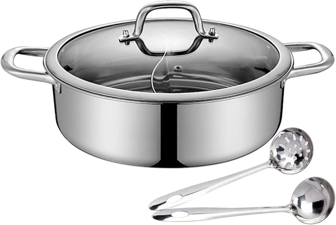 HuKaiL 304 Edelstahl Lebensmittelqualität Shabu 28cm, Shabu Mandarin Duck Hot Pot mit Teiler und Dec