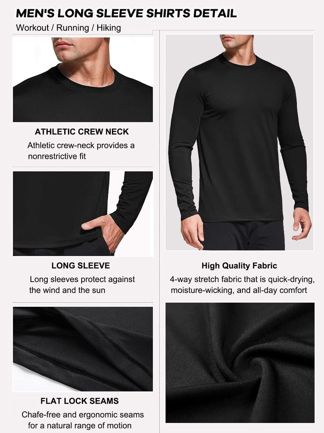 Herren 3er Pack Langarmshirt T-Shirts, UPF 50+ UV Schutz Schnelltrocknend Funktionsshirt Laufshirts,