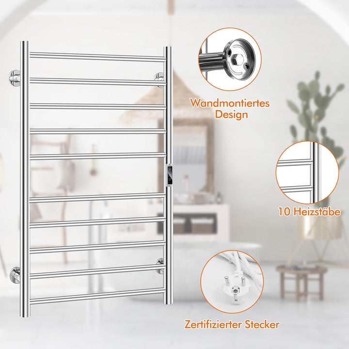 COSTWAY Handtuchwärmer Elektrisch 120W, Handtuchhalter Heizkörper, 15 Minuten bis 60℃, 8 Stunden Tim