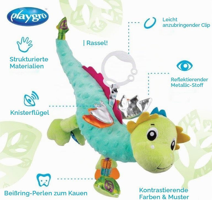 Playgro Sensory Friend Drache - Babyspielzeug - Motorik - Babysensorik - Babyrassel - Babymotorik -