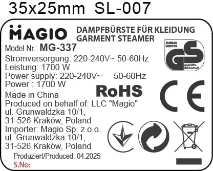 MAGIO Dampfglätter 1700 W - Steamer, Schnelles Aufheizen, 28 g/min Dampf, vertikal & horizontal, Ant