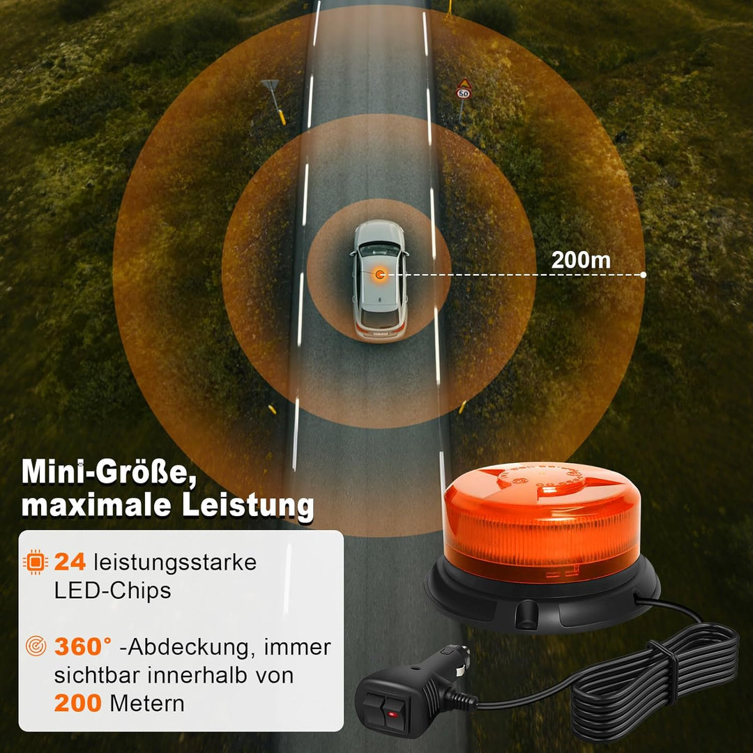 Dinfu LED Rundumleuchte led warnleuchte, 12V-24V Gelb Warnlicht mit magnetischem und 9 Modes für KFZ