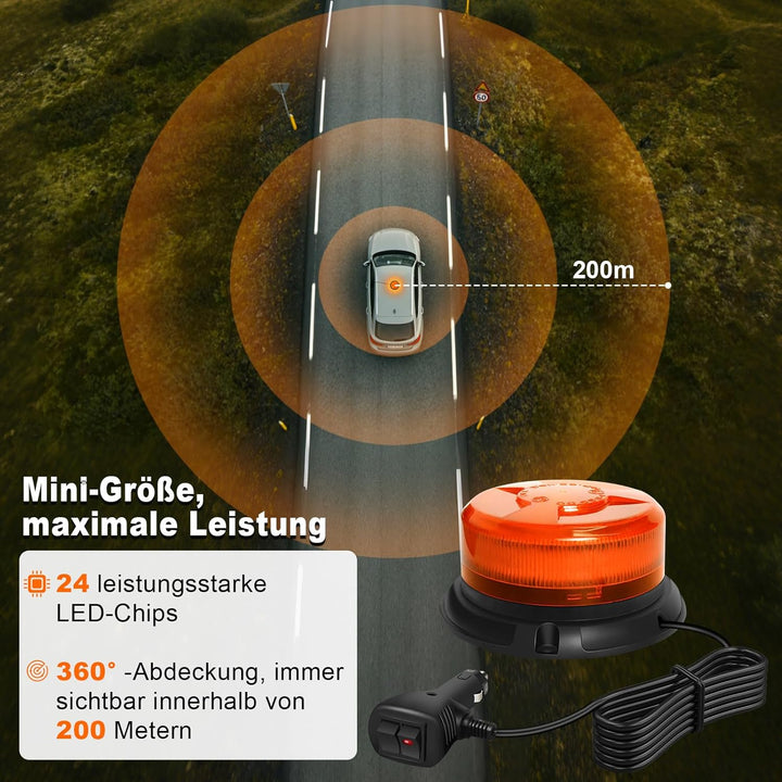Dinfu LED Rundumleuchte led warnleuchte, 12V-24V Gelb Warnlicht mit magnetischem und 9 Modes für KFZ