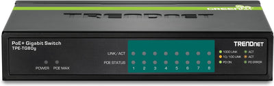 TRENDnet TPE-TG80G 8-Port-Gigabit-PoE + -Switch 8 x Gigabit-PoE + -Ports, 123-W-PoE-Leistungsbudget,