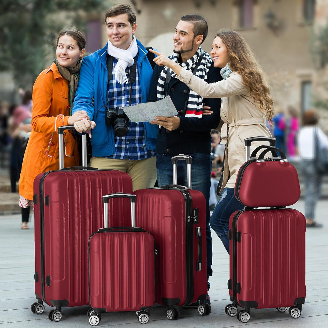 LEADZM Kofferset 5 teilig mit Kosmetikkoffer, Koffer Set Hartschalen-Trolley aus ABS, Reisekoffer Se