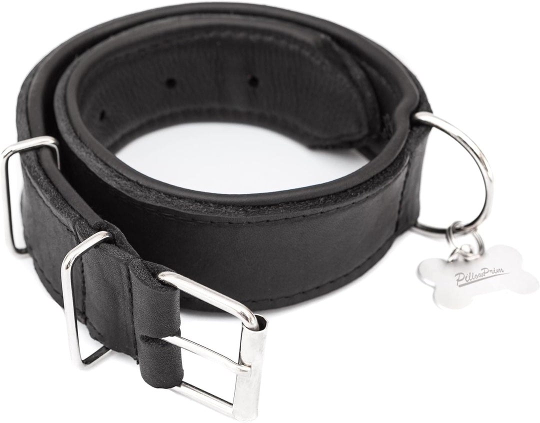 Hundehalsband Leder, Halsband, Leder, Lederhalsband Hund, Metallschnalle, 65 x 4 cm, Schwarz Einstel