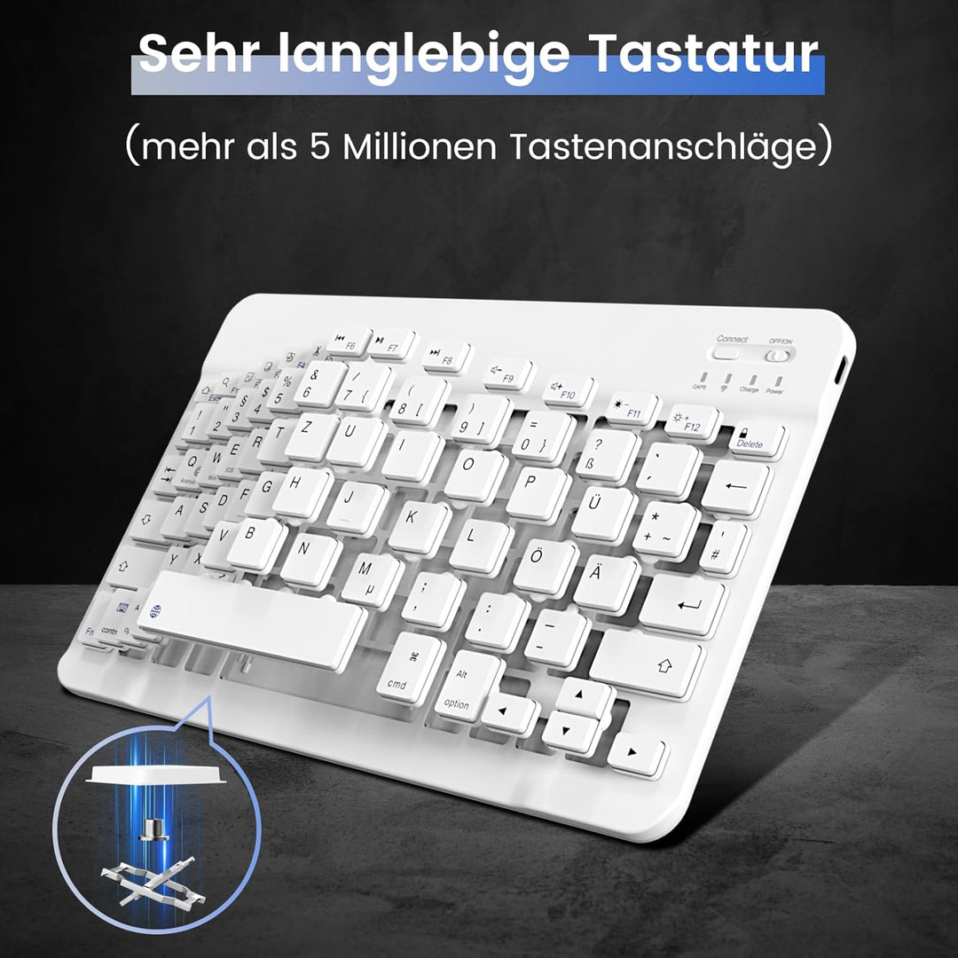 Ultradünn Bluetooth-Tastatur, Wiederaufladbare Kabellose Tastatur, Kompatibel mit iOS, Android, Wind