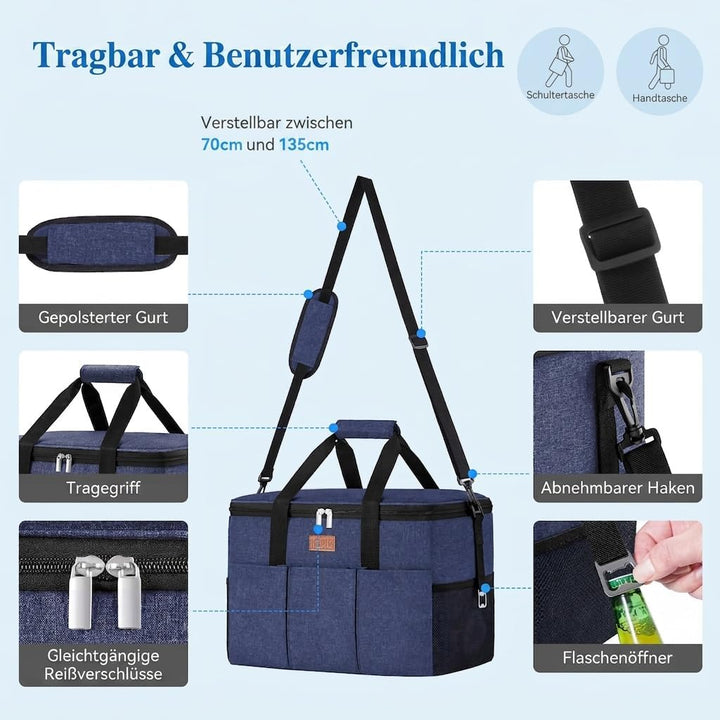 Lifewit Kühltasche 30L, Kühlung Thermoisoliert Tragbar Faltbar Wasserdicht, Gross Picknicktasche für