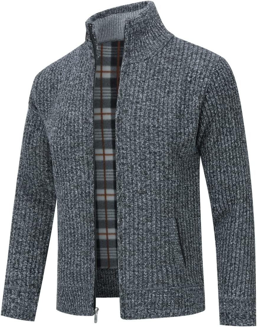 YOUTHUP Herren Strickjacke mit Stehkragen Fleecejacke Warm Übergangsjacke Reissverschluss Pullover M