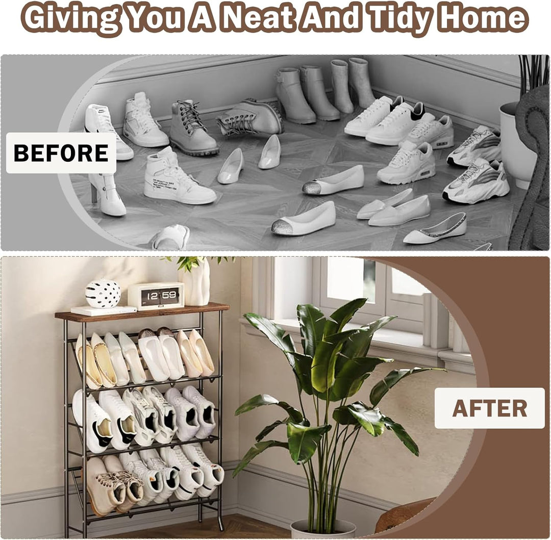 Schuhregal Schmal Metall, Shoe Rack mit 4 Ebenen, Stapelbares Kleines Schuhregal, SchuhstäNder Organ
