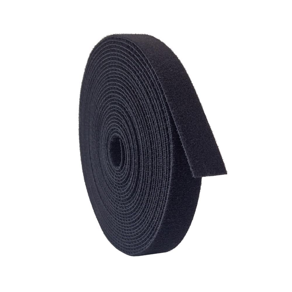 Kstar Beidseitiges Klettband 25mm x 12m in Schwarz – Klett Kabelbinder Rolle zum Bündeln &amp; Fixieren