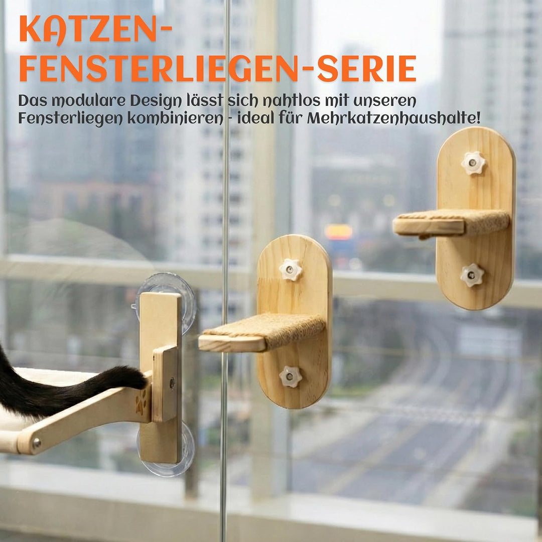 PETKARAY Grosse Katzen-Fensterstufe, Verbesserte Fenster-Treppe für Wohnungskatzen, Stabile Holzstuf