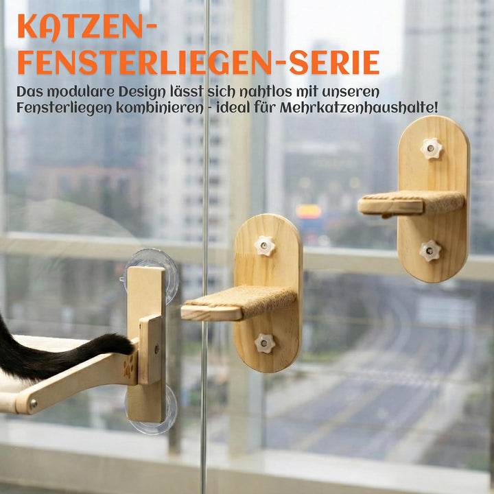 PETKARAY Grosse Katzen-Fensterstufe, Verbesserte Fenster-Treppe für Wohnungskatzen, Stabile Holzstuf
