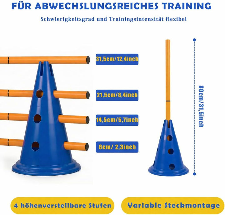 Cavaletti Stangen Hund Agility Set Hunde Klein Gross 30 cm Hoch, Sports Steckhürdenset mit 8 Kegel 1