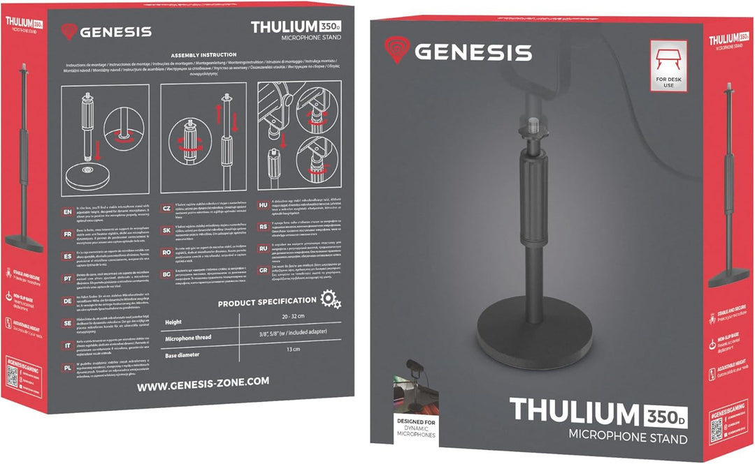 Genesis Thulium 350D Tisch Mikrofonständer - Höhenverstellbar 20–32 cm, schwere rutschfeste Basis, 3
