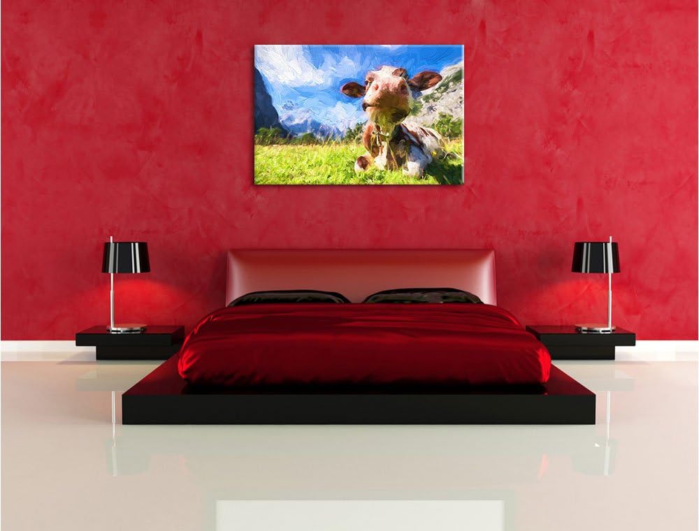 Pixxprint Kuh im Karwendelgebirge Kunst als Leinwandbild/Grösse: 100x70 / Wandbild/Kunstdruck/fertig