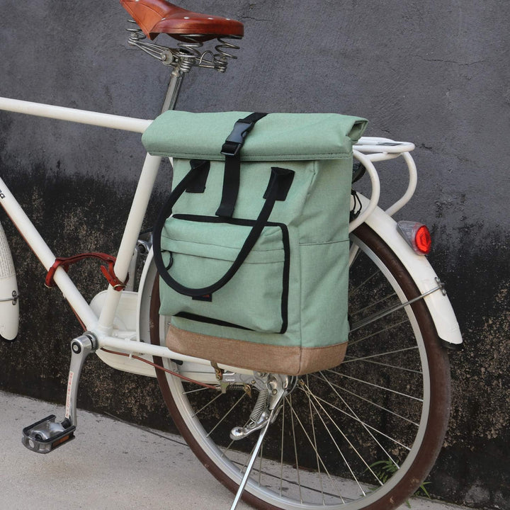 TOURBON Nylon Roll-Top Clip-on Market Shopper Fahrradtasche Rucksack Schulter Tote Bag Grün, Grün