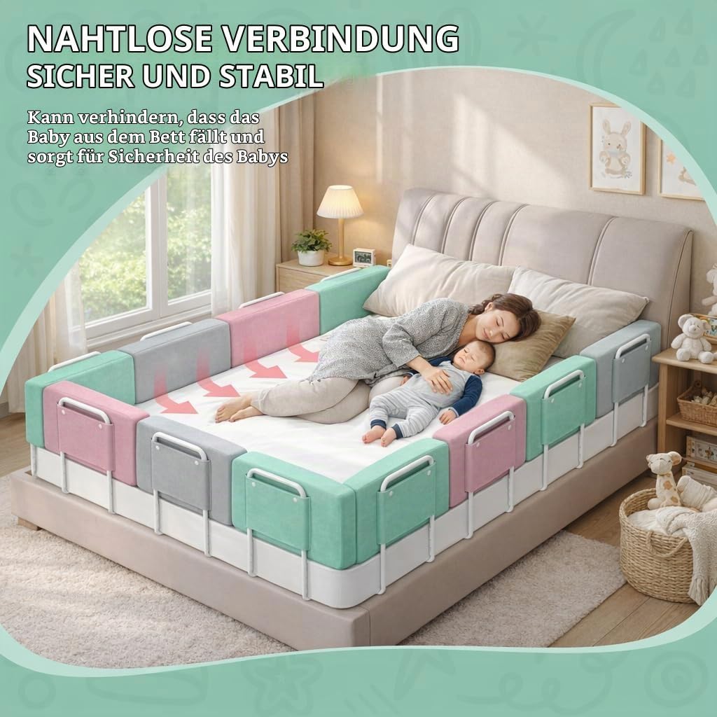 Rausfallschutz Bett, Rausfallschutz Bettgitter für Kinder, Gepolstert, Höhenverstellbar, Bettschutzg