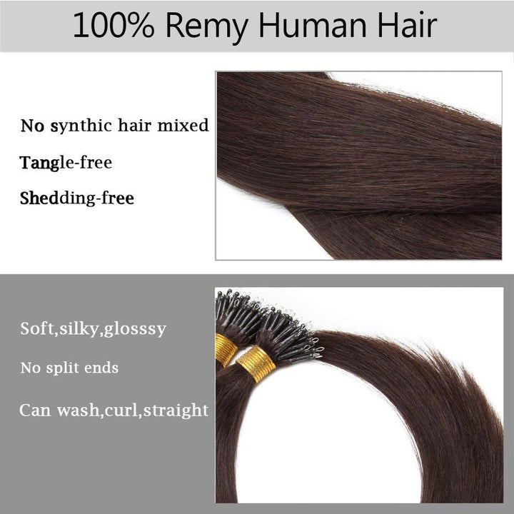 SEGO Echthaar Nanoring Extension 1g Loop Haarverlängerung Haarteile 50 Strähnen 7A 100% Remy Human H