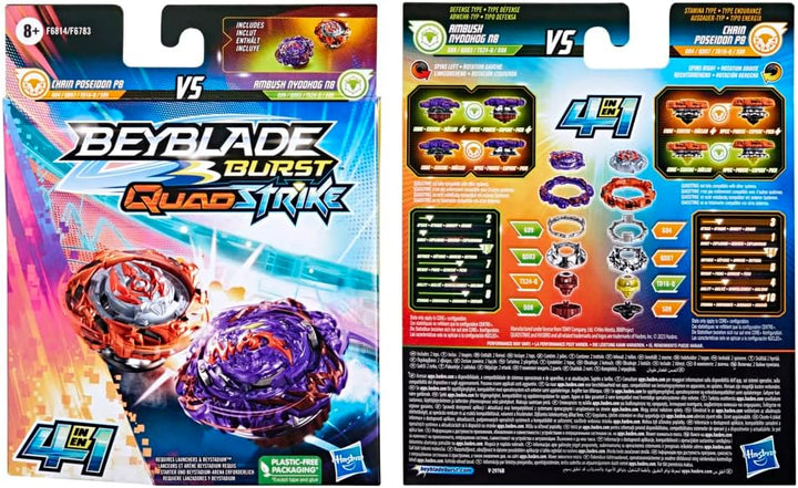 Beyblade Burst QuadStrike Dual Pack 2 x Wettkampfkreisel Ambush Nyddhog N8 und Chain Poseidon P8 Amb
