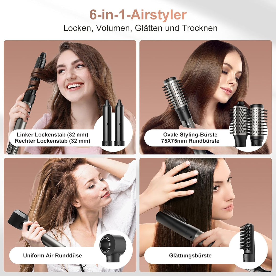 6 in 1 Airstyler, Ionen Föhn, Multifunktionaler Hairstyler, 110000 U/Min, Professioneller Warmluftbü