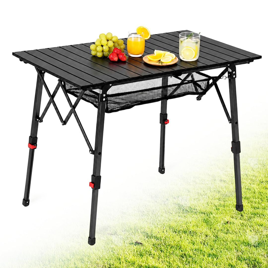 HAUSPROFI Campingtisch Klappbar Aluminium Höhenverstellbar 93x53cm Falttisch mit Aufrollbarer Tischp