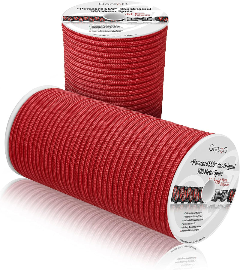 Ganzoo Paracord 550 Seil Rot/Typ Hybrid für Armband, Leine, Halsband, Nylon/Polyester Hybrid-Seil, N