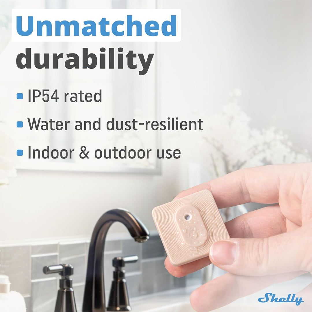 Shelly Blu H&T Mocha | Bluetooth-gesteuerter Temperatur- und Luftfeuchtigkeitssensor | Spritzwasserg