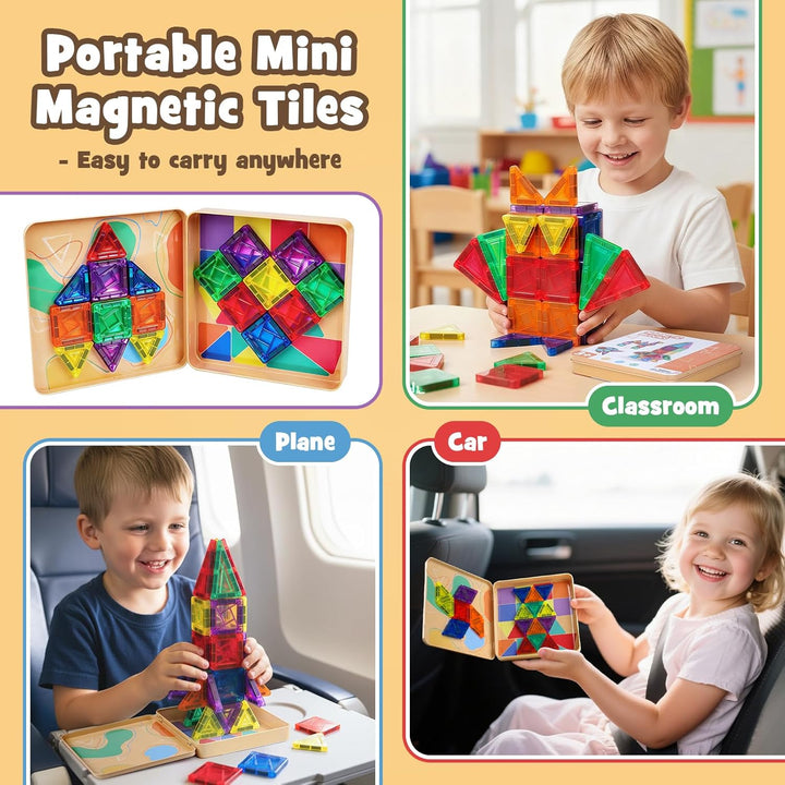 Dreamon 60PCS Mini Magnetische Bausteine Magnetbausteine Kinder Reiseset ab 3 4 5 6 Jahre Junge Mädc