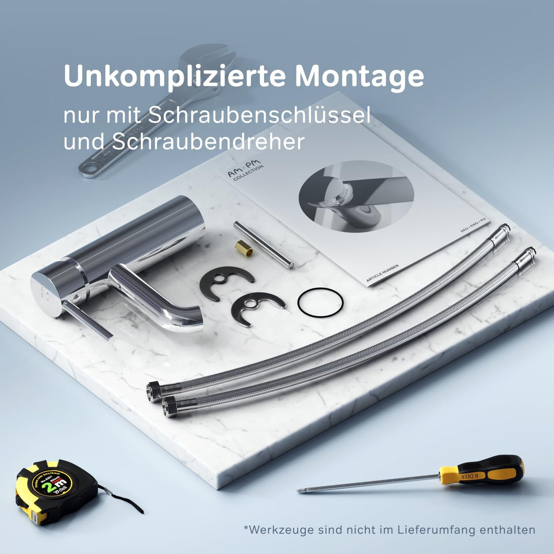 Wasserhahn Bad, Waschtischarmatur Chrom, Badarmatur aus Messing, Waschbecken Armatur Badezimmer, Ein