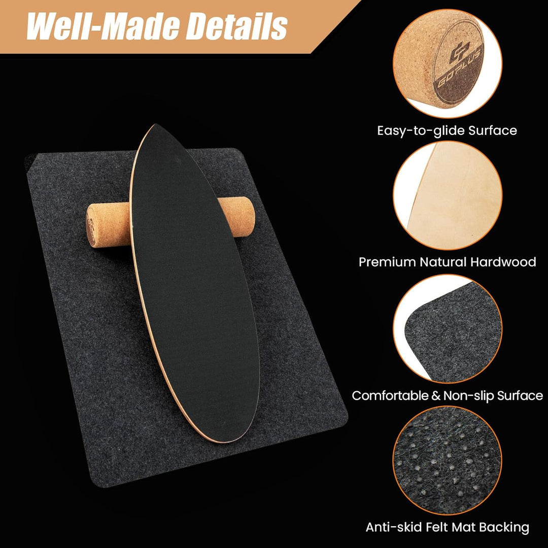 KOMFOTTEU Balance Board Holz, Balancebrett mit Korkrolle & rutschfester Filzmatte, Gleichgewichtsboa