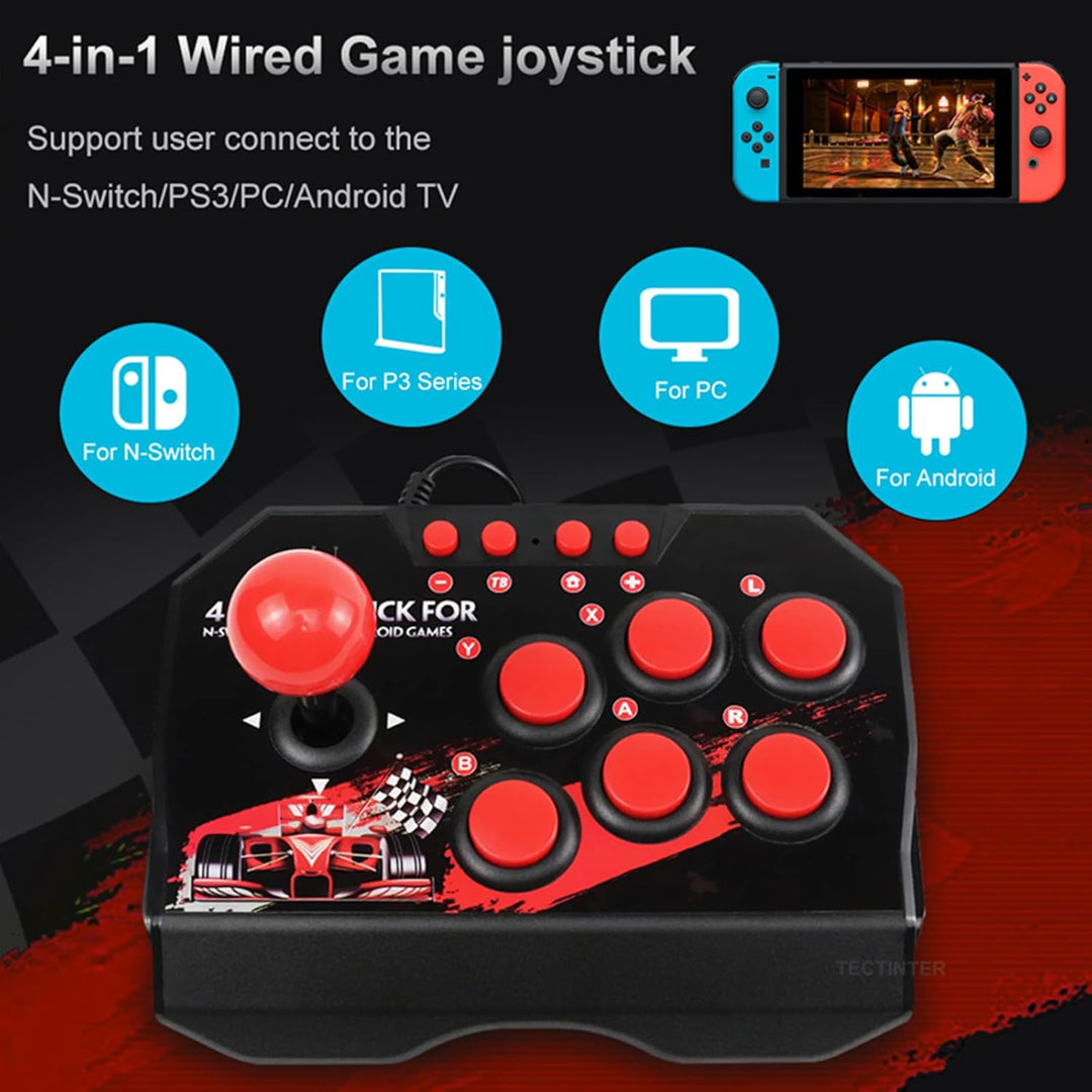 Universal Arcade Fight Stick für Switch/PC/PS3, mit USB Port, Ergonomisches Design, Schwarzes und Ro