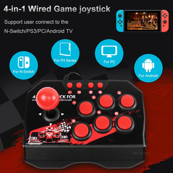Universal Arcade Fight Stick für Switch/PC/PS3, mit USB Port, Ergonomisches Design, Schwarzes und Ro