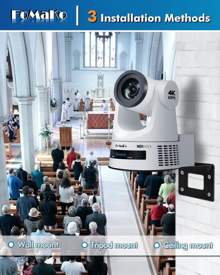 FoMaKo 4K 60FPS NDI HX3 PTZ Kamera, 20x Optischer Zoom, Gen 3 KI Auto-Tracking, 3G-SDI/HDMI/NDI/USB/