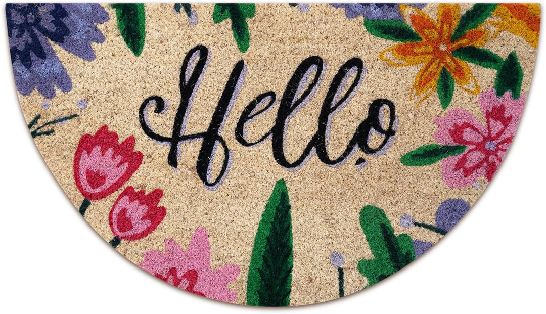 Fussmatte Kokos halbrund - Hello - 40x70 cm - Fussmatte Aussen und Innen - Fussmatten Haustür - Türm
